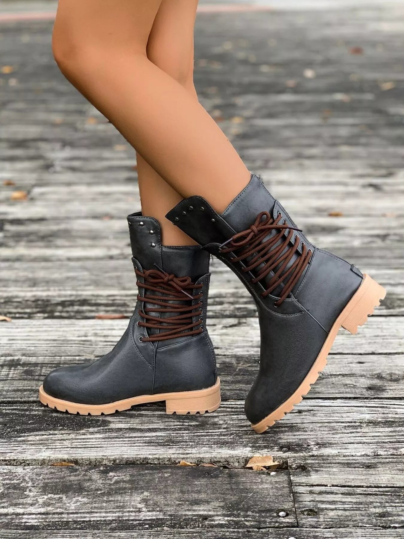 Round Toe Block Heels Boots