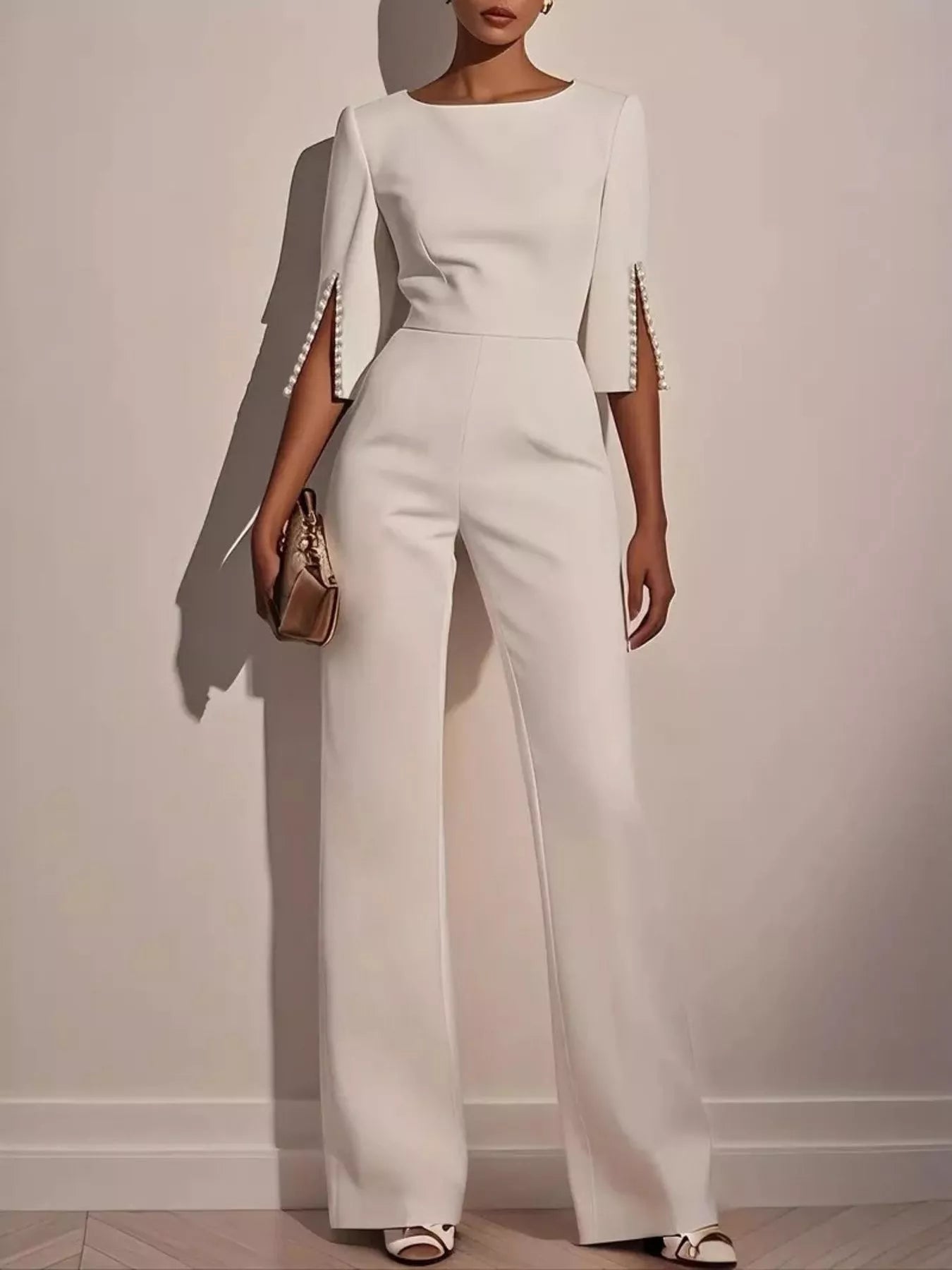 Wide-Leg Jumpsuit with Slit Sleeve
