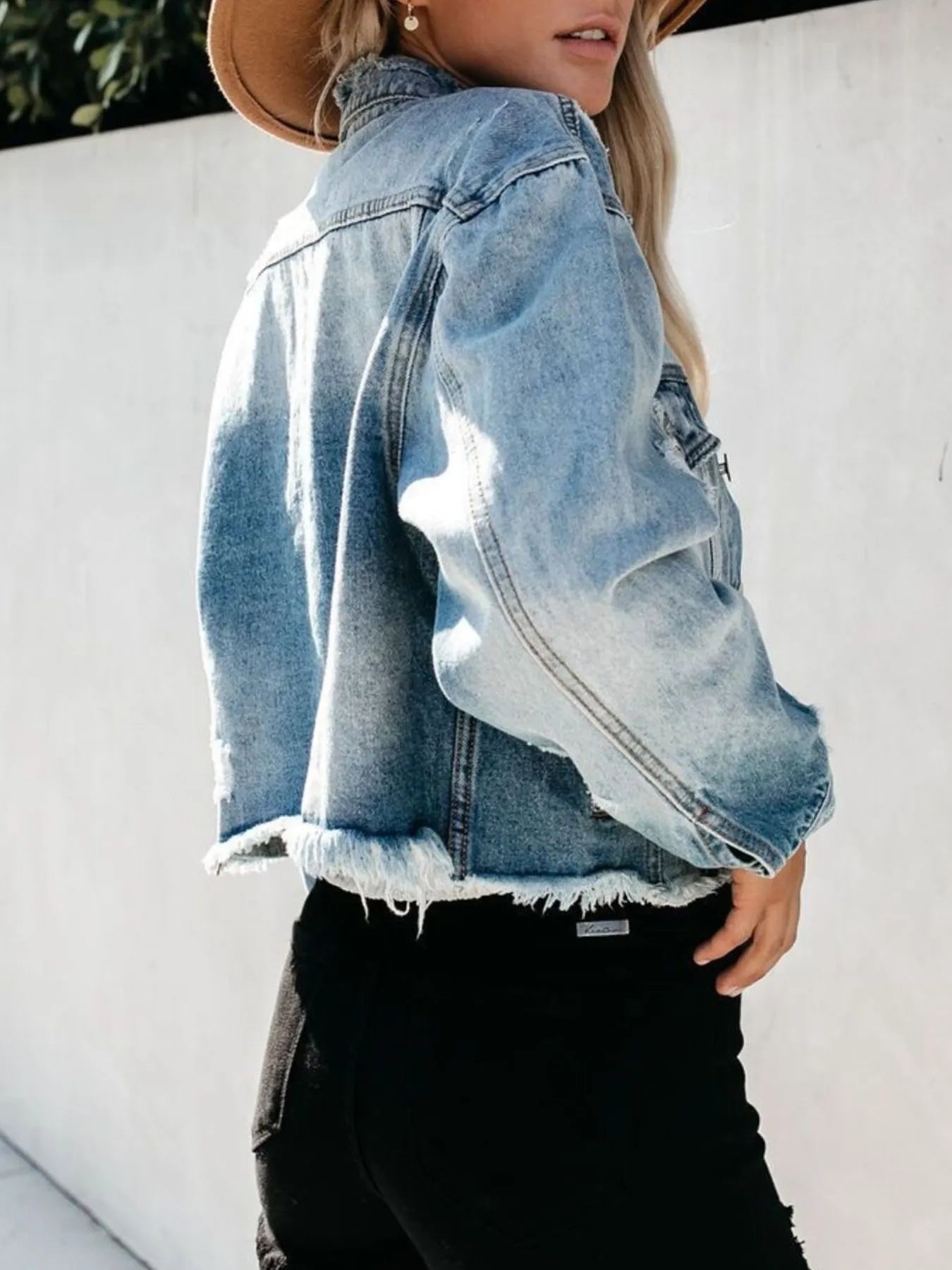 Distressed Raw Hem Denim Jacket