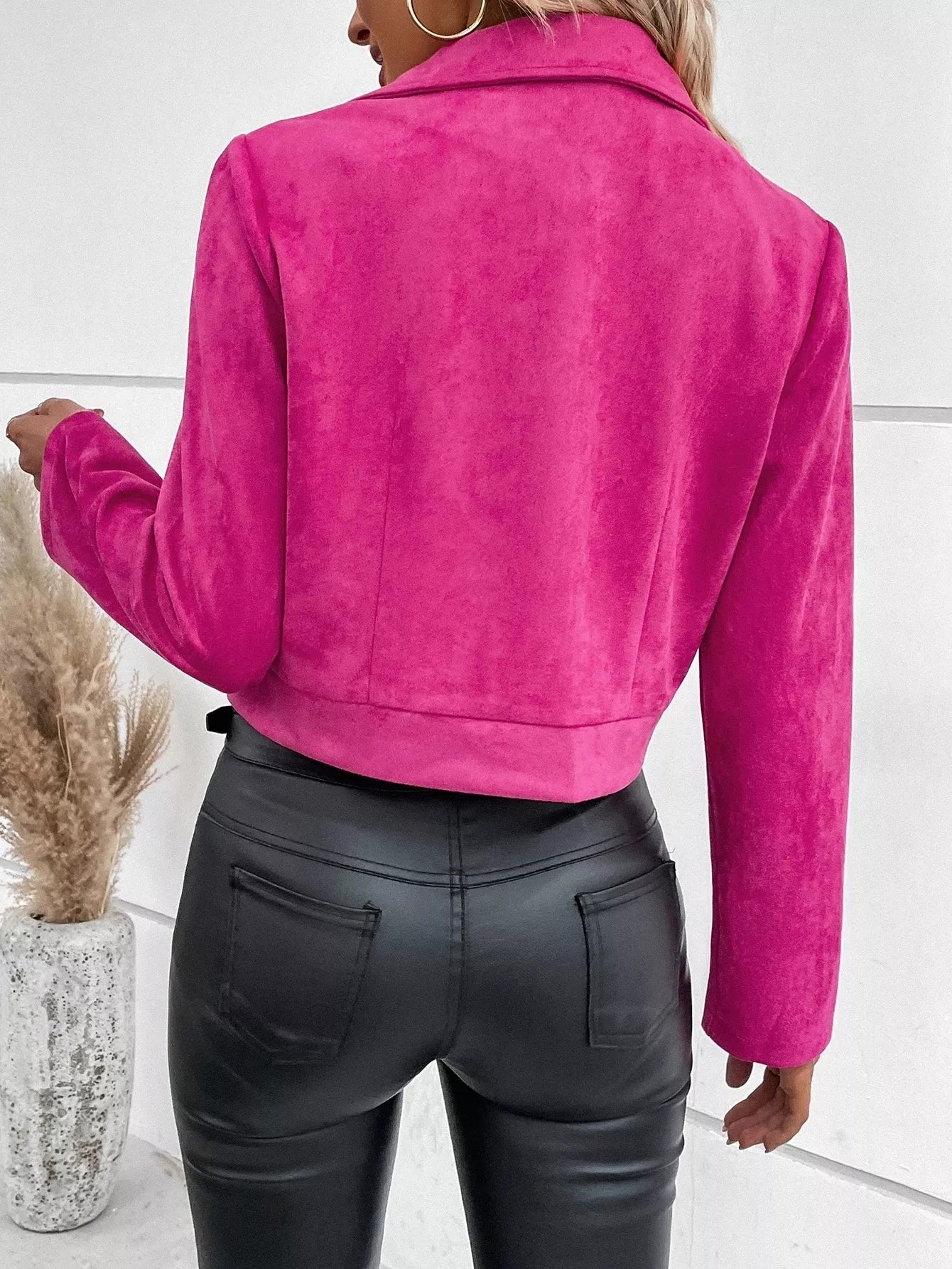 Suede Moto Jacket with Zip Detail