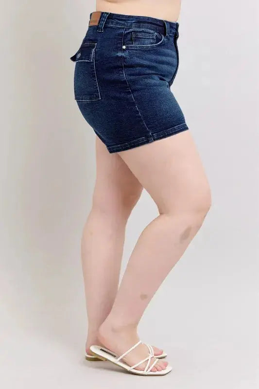 Judy Blue Jeans - Plus Size High Waist Back Flap Pocket Denim Shorts