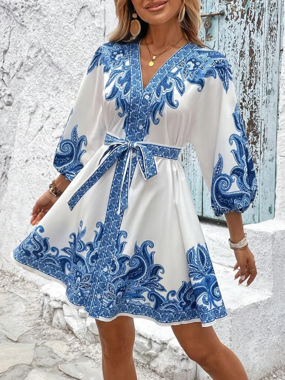 Boho Luxe Paisley Belted Mini Dress