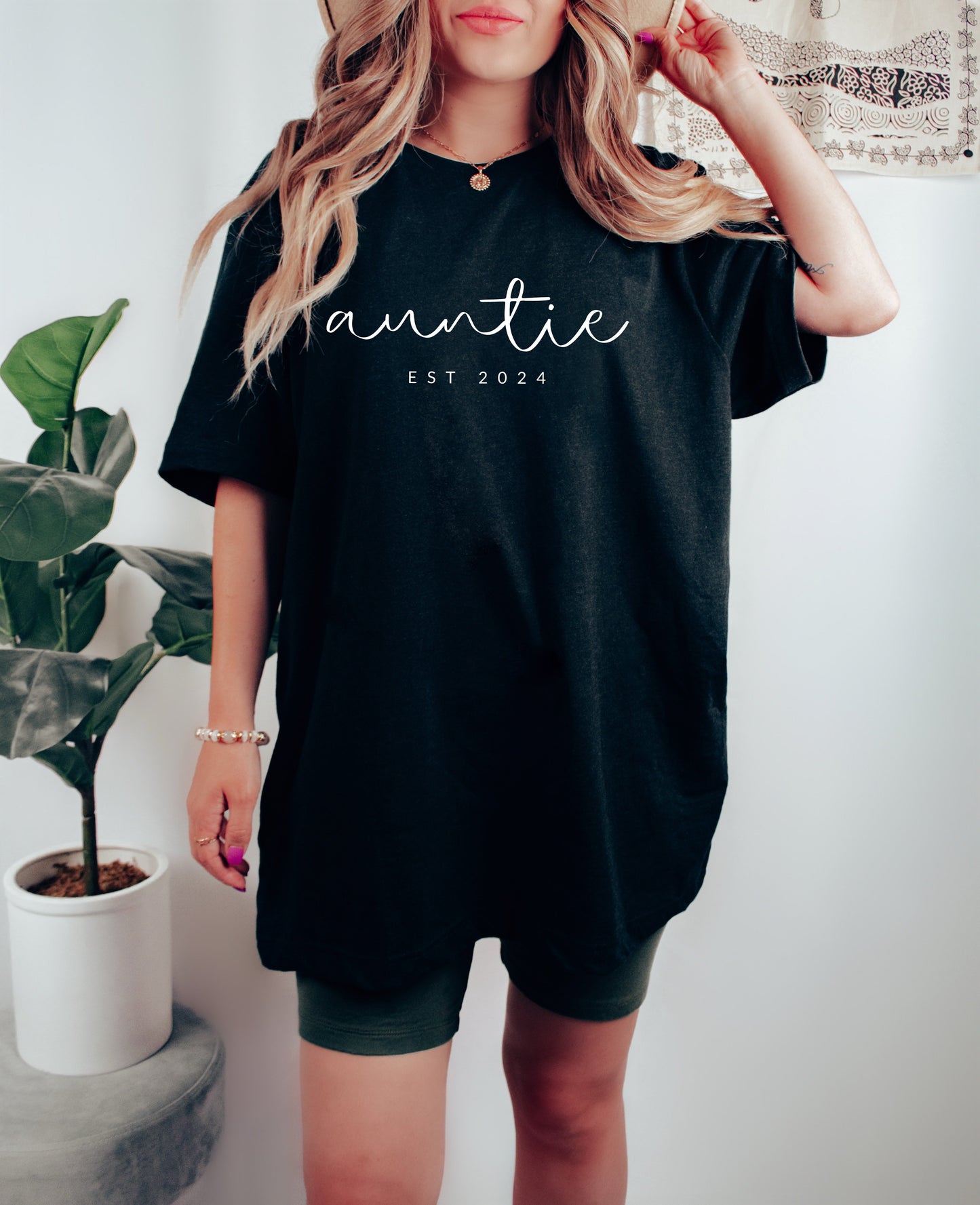 Auntie Personalized Est Year Comfort Colors Graphic Tees (Cursive)