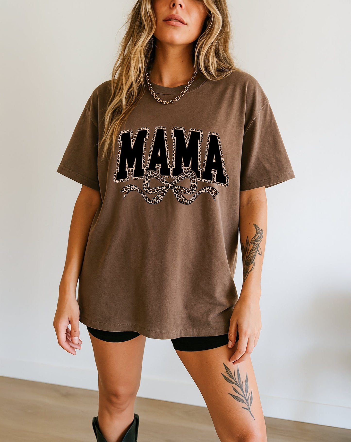 Mama Leopard Ribbon Comfort Colors T Shirt (Center)