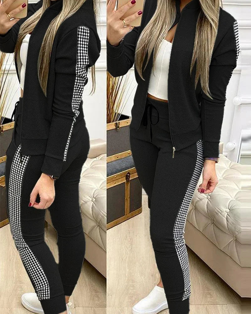 Leisure Sports Zipper Top Coat Pants 2 Two Pieces Sets