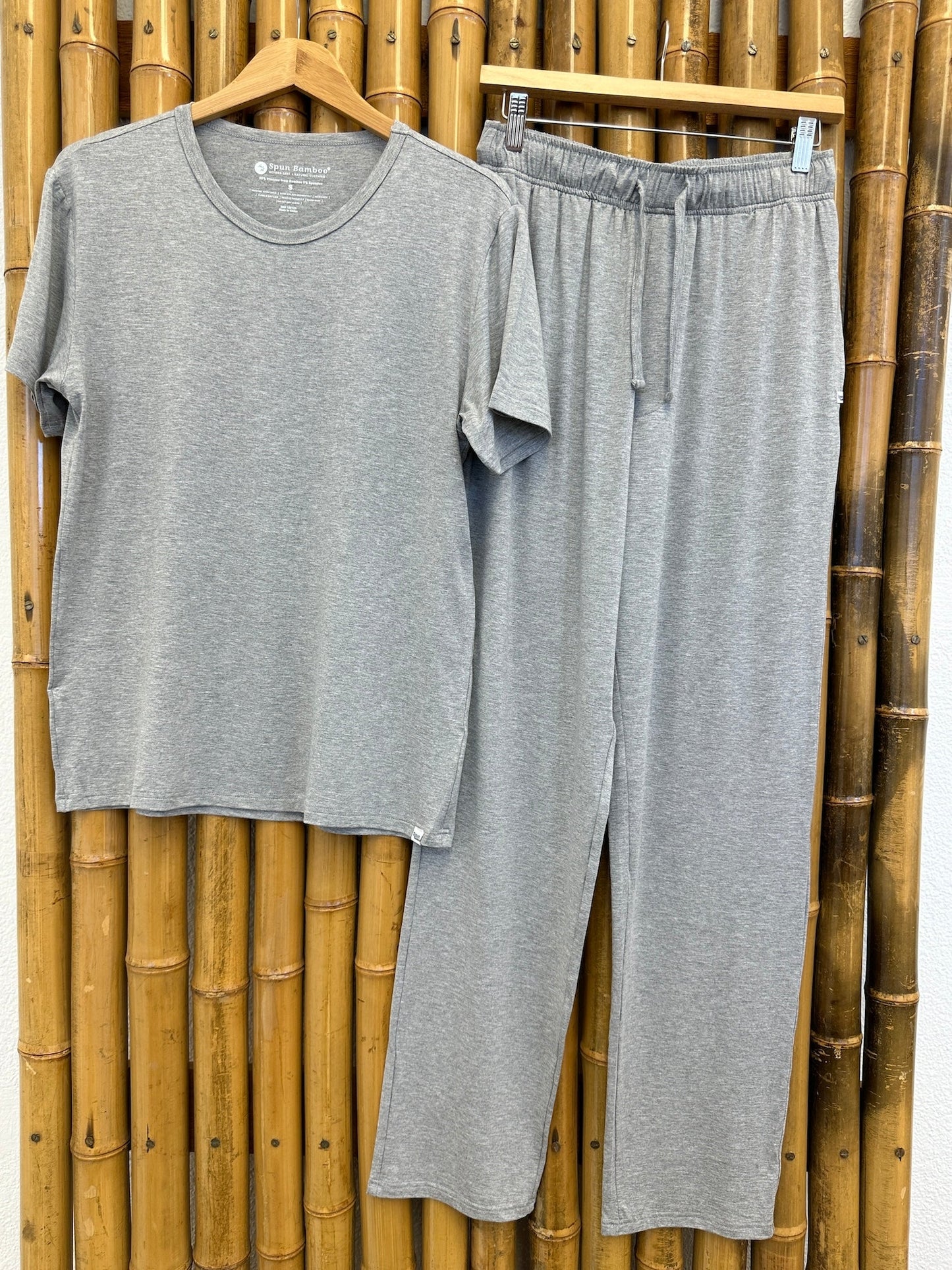 Men's Soft Bamboo Lounge Pajama Set - Short Sleeve Top & Pants 32" inseam