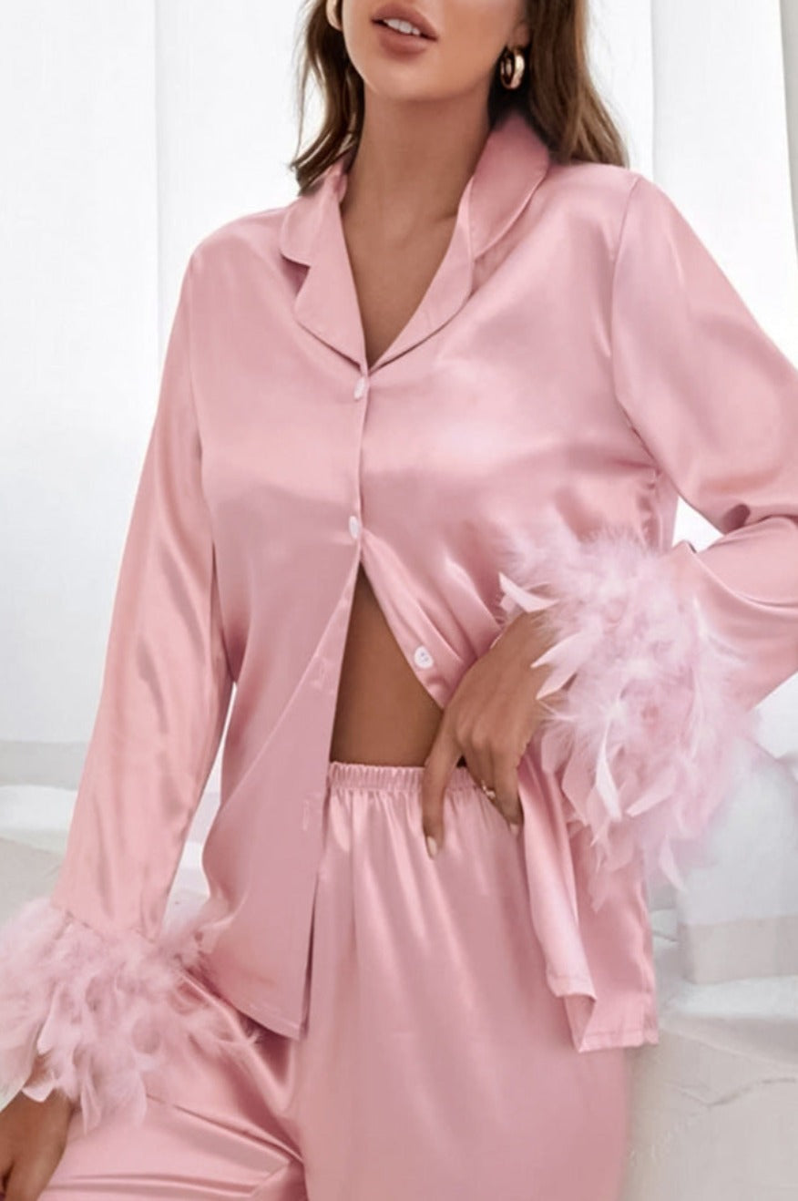 Heavenly Feathered Silk Pajamas in color options