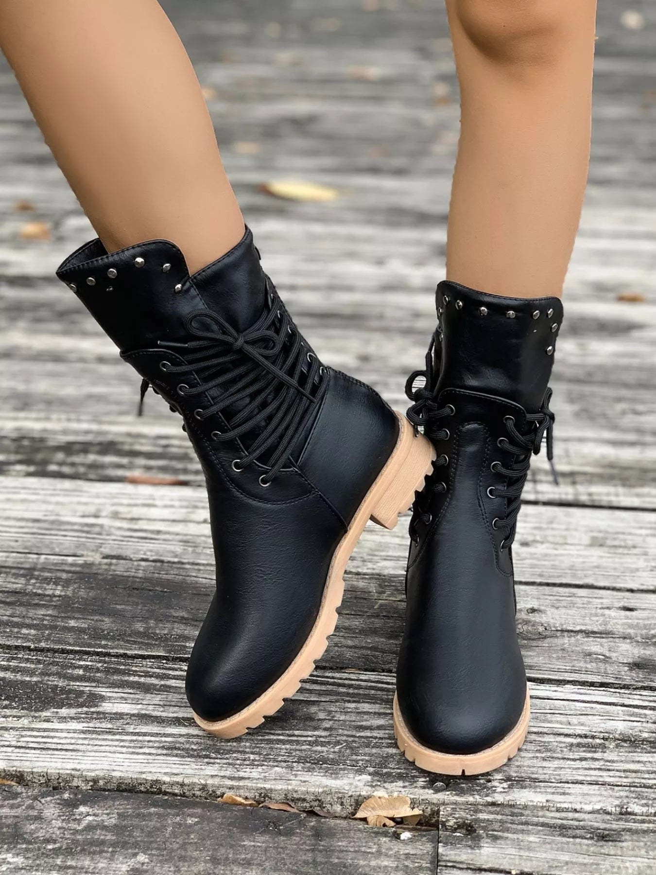 Round Toe Block Heels Boots