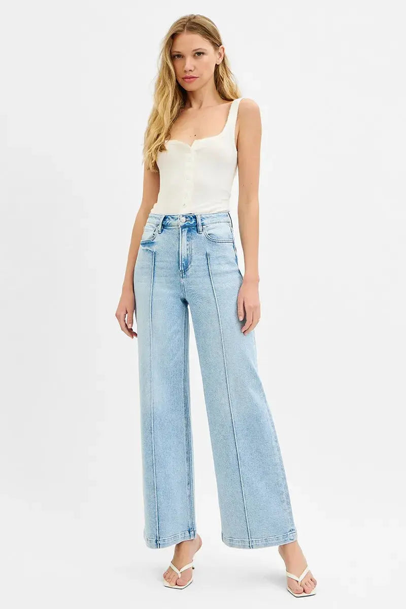 High Waist Wide Leg Pintuck RISEN Jeans – Full Size