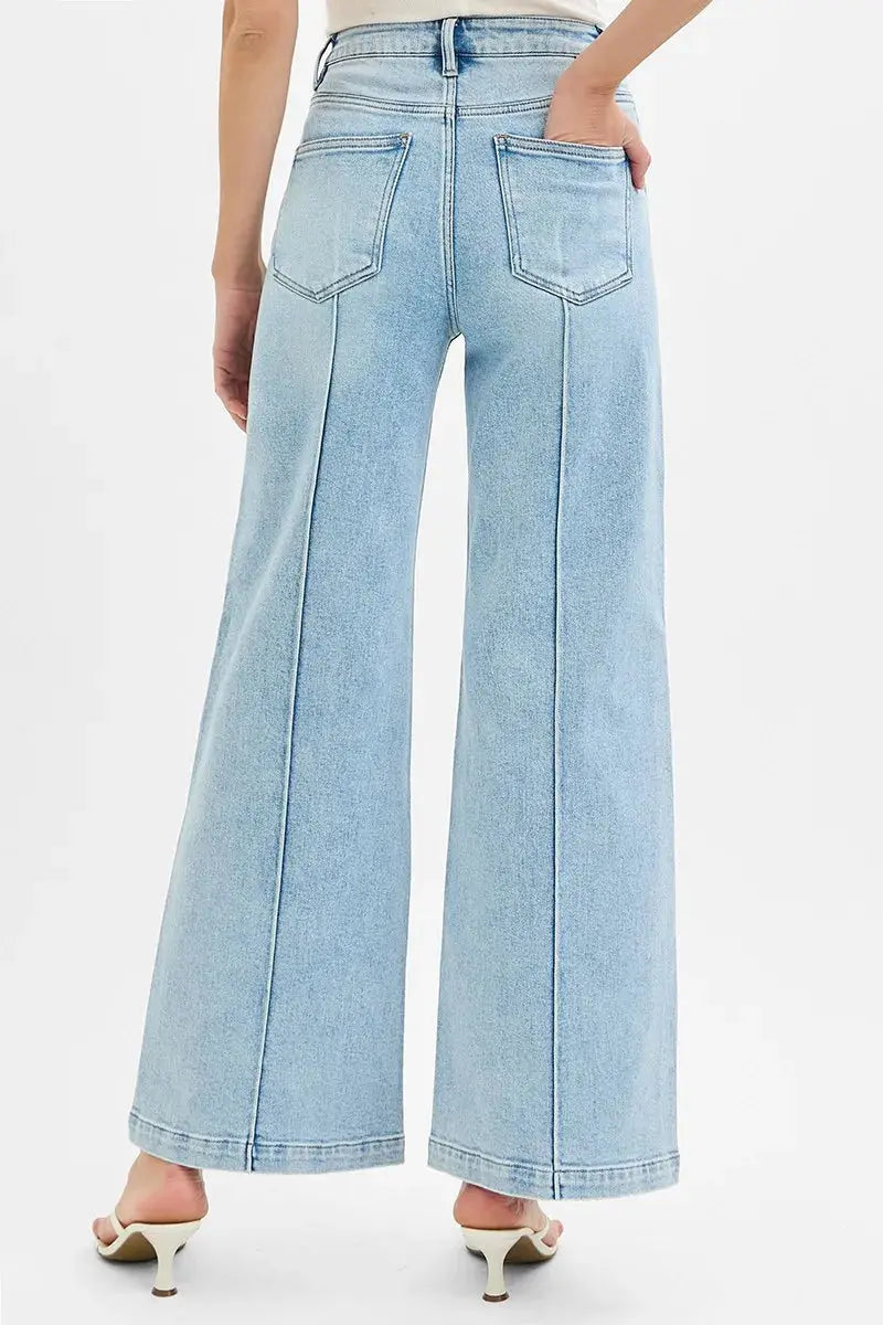 High Waist Wide Leg Pintuck RISEN Jeans – Full Size
