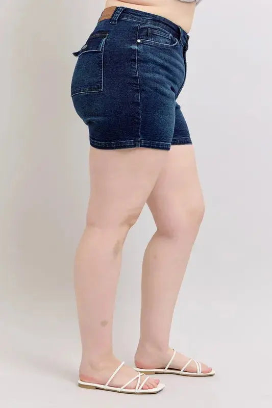Judy Blue Jeans - Plus Size High Waist Back Flap Pocket Denim Shorts