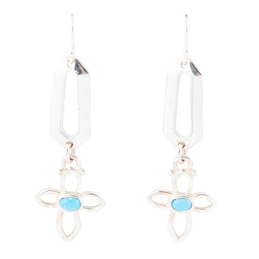Blue Turquoise and Sterling Silver Cross Drop Earrings