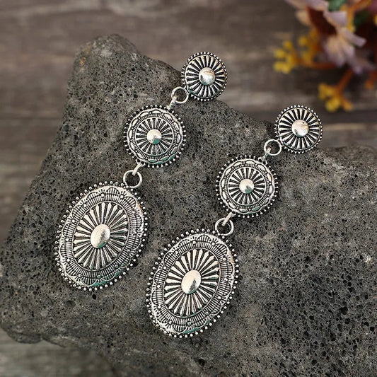 Vintage Western Concho-Style Alloy Dangle Earrings
