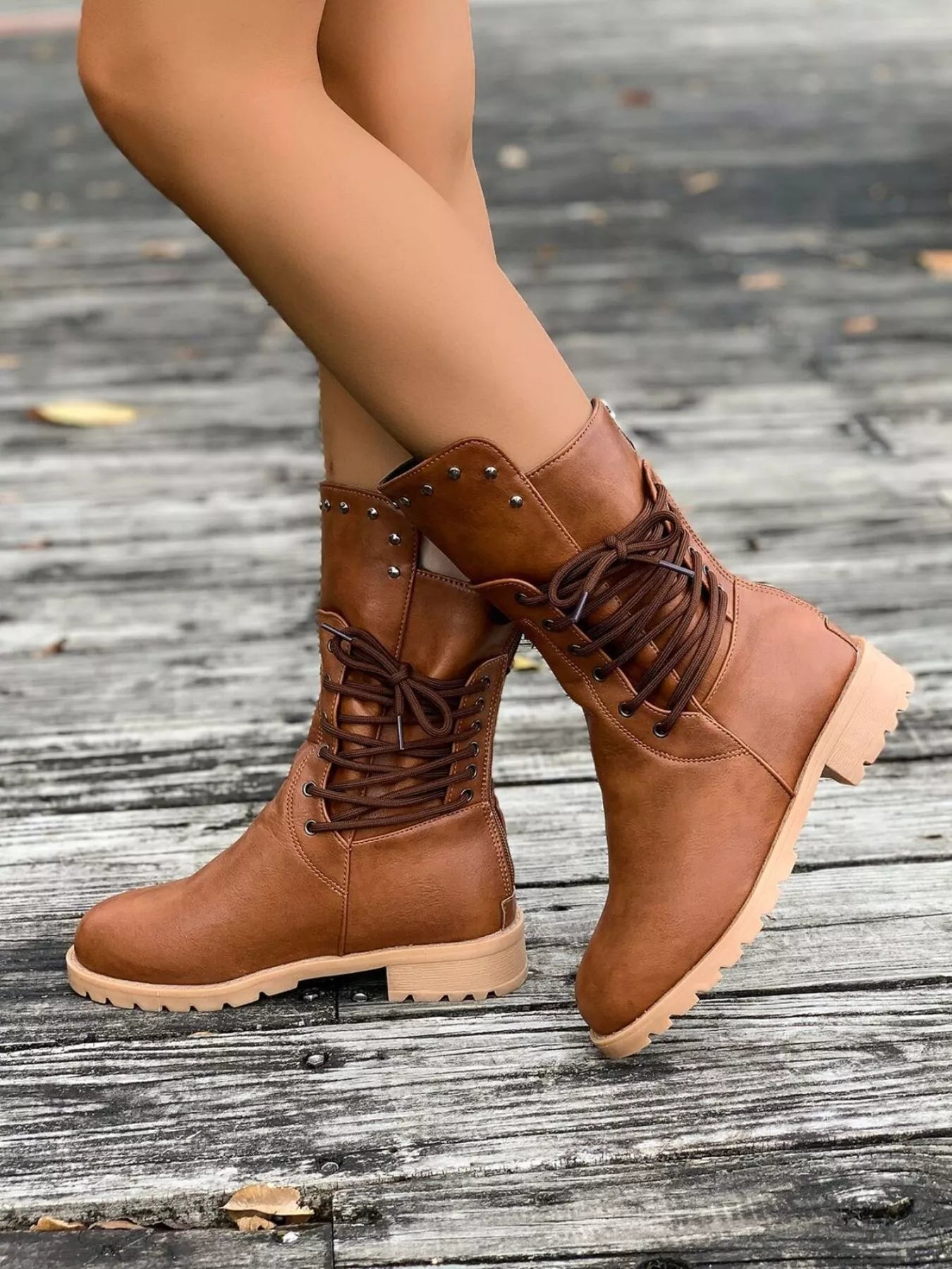 Round Toe Block Heels Boots