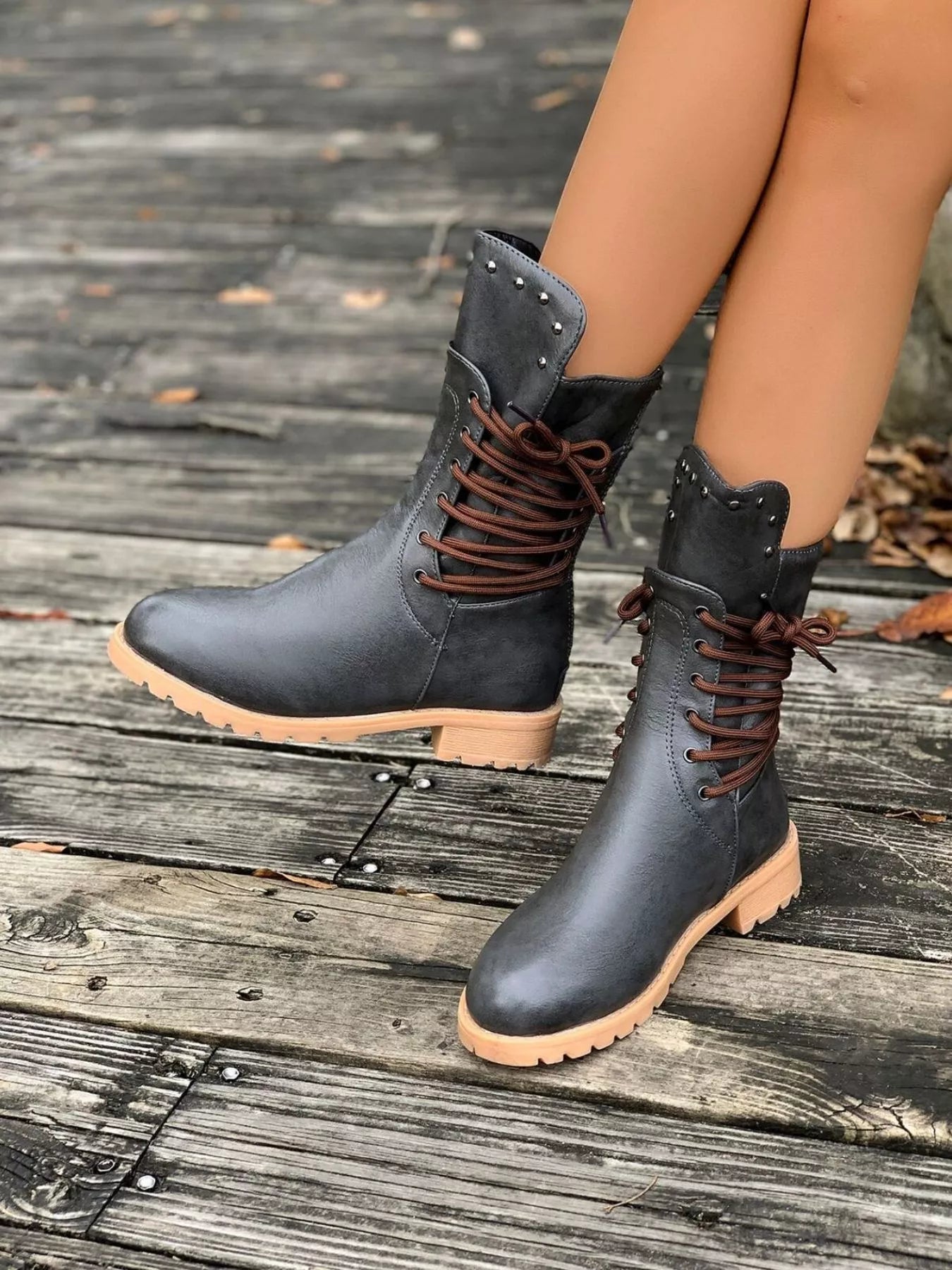 Round Toe Block Heels Boots