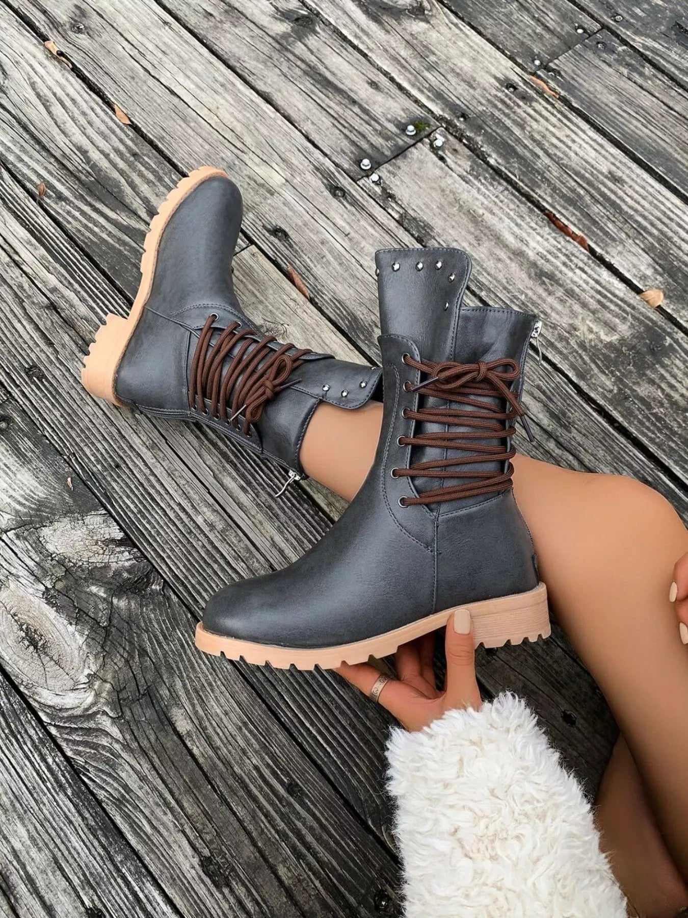 Round Toe Block Heels Boots