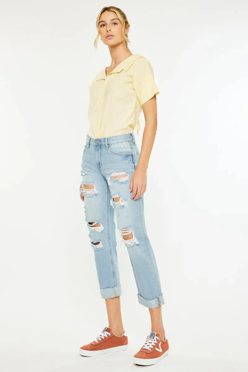 Mid Rise Distressed Kancan Boyfriend Jeans