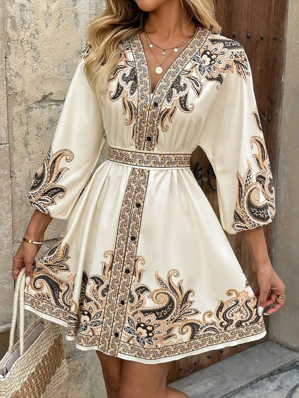 Boho Luxe Paisley Belted Mini Dress