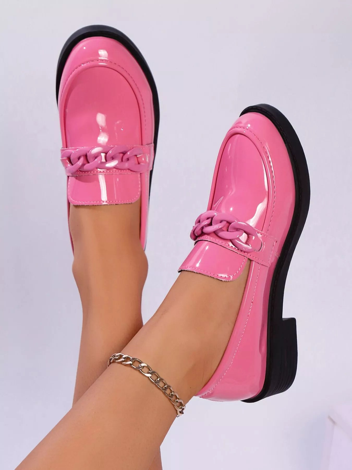 Luxe Shine Chain-Link Loafers