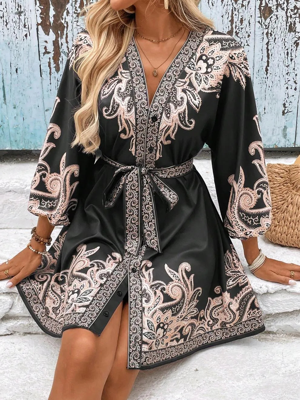 Boho Luxe Paisley Belted Mini Dress