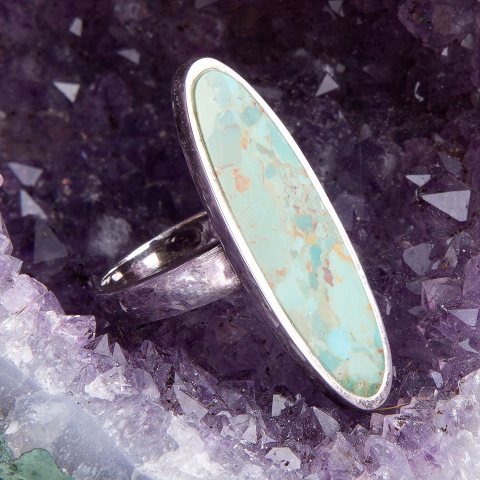 Pueblo Blue Turquoise and Sterling Silver Oval Ring
