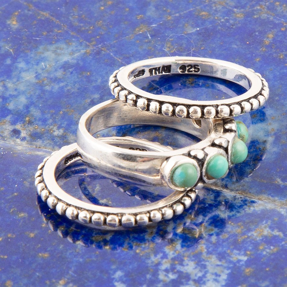 Triple Play Blue Turquoise and Sterling Silver Stack Ring