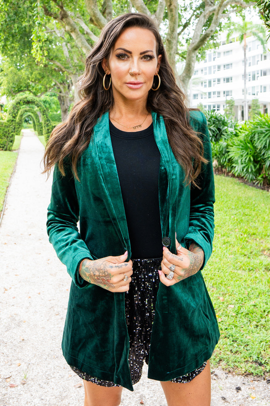 Hunter Green Velvet Blazer